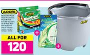 Addis 9Ltr Bucket Plus Aloe Vera Gloves Plus 8 Pack Scrubbi Scourers Or 10 Pack Rain Scourers-All Fo