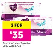Parent's Choice Sensitive Baby Wipes 72's Pack-For 2