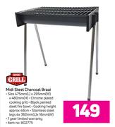 Expert Grill Midi Steel Charcoal Braai-475mm(L) x 295mm(W) x 480mm(H)