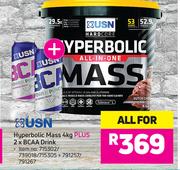 USN Hyperbolic Mass-4Kg Plus 2x BCAA Drink-All For