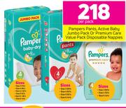 Pampers Pants, Active Baby Jumbo Pack Or Premium Care Value Pack Disposable Nappies-Per Pack