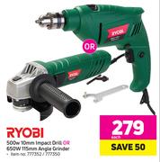 Ryobi 10mm Impact Drill 550W Or 115mm Angle Grinder 650W-Each
