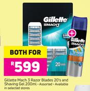 Gillete Mach 3 Rozer Blades 20's And Shaving Gel 200ml-For Both 