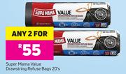 Super Mama Value Drawstring Refuse Bags 20's Pack-For Any 2