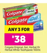 Colgate Original, Gel, Herbal Or Herbal White Toothpaste-Any 3x100ml