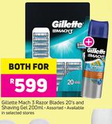Gillette Mach 3 Razor Blades-20's & Shaving Gel-200ml Both For