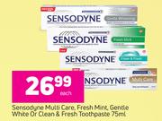 Sensodyne Multi Care Fresh Mint, Gentle White Or Clean & Fresh Toothpaste-75ml Each