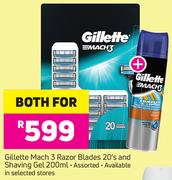 Gillete Mach 3 Razor Blades 20's And Shaving Gel 200ml-For Both 