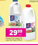 Clover Full Cream Or Low Fat Fresh Milk-2Ltr Each