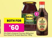 Mrs Ball's Original Chutney 860g And Koo Sliced Or Grated Beetroot 780g-For Both