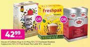 House Of Coffee Hug-In-A-Mug Or Freshpak Rooibos Cappuccino Or Five Roses Tea Latte-10's Per Pack