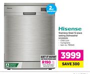 Hisense Stainless Steel 12 Place Setting Dishwasher H12DESS