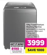 Hisense 13Kg T Load Titanium Washing Machine WTX1302T