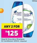 Head & Shoulders Shampoo Or Conditioner Assorted-For Any 2x400ml