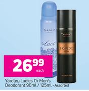 Yardley Ladies Or Men's Deodorant Assorted-90ml/125ml Each