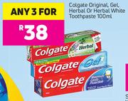Colgate Original Gel, Herbal Or Herbal White Toothpaste-3 x 100ml