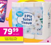Great Value 2 Ply Toilet Tissue 18's-Per Pack