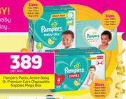 Pampers Pants, Active Baby Or Premium Care Disposable Nappies Mega Box-Per Box