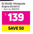 1st Gear 20W50 Multigrade Engine Oil SFCF-5Ltr