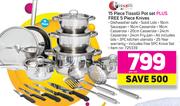 Tissolli 15 Piece Pot Set Plus Free 5 Piece Knives-Per Set