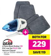 1st Gear 4 Piece Black Rubber Or PVC Mat Set Plus 12V Vacuum Cleaner-For Both