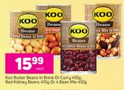 Koo Butter Beans In Brine Or Curry 410g, Red Kidney Beans 410g Or 4 Bean Mix 410g-Each
