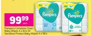 Pampers Complete Clean Baby Wipes 4 x 64's Or Sensitive Protect Baby Wipes 4 x 56'-Each