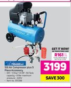 Tradeair 50Ltr Air Compressor Plus 5 Piece Accessory