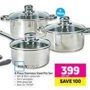 Mainstays 6 Piece Stainless Steel Pot Set-Per Set