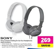 Sony Compact Folding On Ear Aux Headphones MDR-ZX110WCE