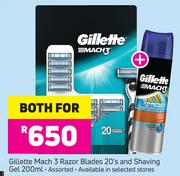 Gillette Mach 3 Razor Blades 20's & Shaving Gel 200ml Assorted-For Both