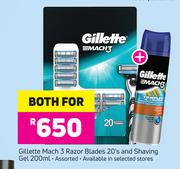Gillette Mach 3 Razor Blades-20's & Shaving Gel Assorted-200ml For Both