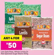 Lion Split Peas, Whole Lentils Or Red Speckled Sugar Beans-For Any 4 x 500g