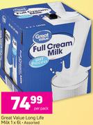 Great Value Long Life Milk Assorted-6x1Ltr Per Pack