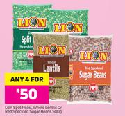 Lion Split Peas, Whole Lentils Or Red Speckled Sugar Beans-4 x 500g