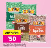 Lion Split Peas, Whole Lentils Or Red Speckled Sugar Beans-For Any 4x500g