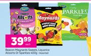 Beacon Maynards Sweets, Liquorice Allsorts Or Sparkles Assorted-400g Each