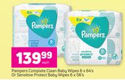 Pampers Complete Clean baby Wipes-6 x 64's Or Sensitive Protect Baby Wipes-6 x 56's Each