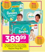 Pampers Pants, Active Baby Or Premium Care Disposable Nappies Mega Box-Per Box