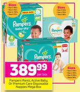 Pampers Pants, Active Baby Or Premium Care Disposable Nappies Mega Box-Per Box