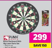 Puma Darts Rhino Dartboard With 18g Laser Darts Set