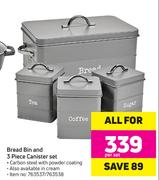 Bread Bin And 3 Piece Canister Set-Per Set