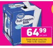 Great Value Long Life Milk Assorted-6x1Ltr Per Pack