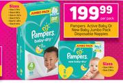 Pampers Active Baby Or New Baby Jumbo Pack Disposable Nappies-Per Pack