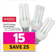Eurolux 11W CFL Energy Saving Globes-Each