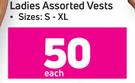 Ladies Assorted Vests Sizes S-XL-Each