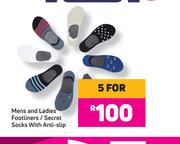 Mens & Ladies Footliners/Secret Socks With Anti Slip-For 5