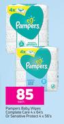 Pampers Baby Wipes Complete Care 4x64's Or Sensitive Protect 4x56's-Each