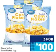 Great Value Corn Flakes-For 3 x 1Kg