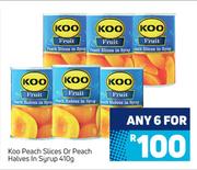 Koo Peach Slices Or Peach Halves In Syrup-For Any 6 x 410g